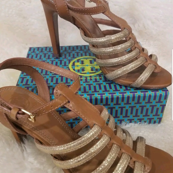 Tory Burch Charlene gold brown sandles - Picture 4 of 8